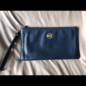 Michael Kors Fulton Navy Leather Clutch Wristlet